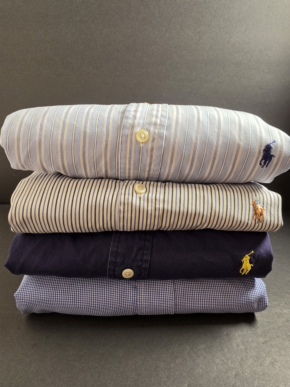 Bundle Of 4 Polo by Ralph Lauren Stacked Button-Downs in Light Blu, Navy & White